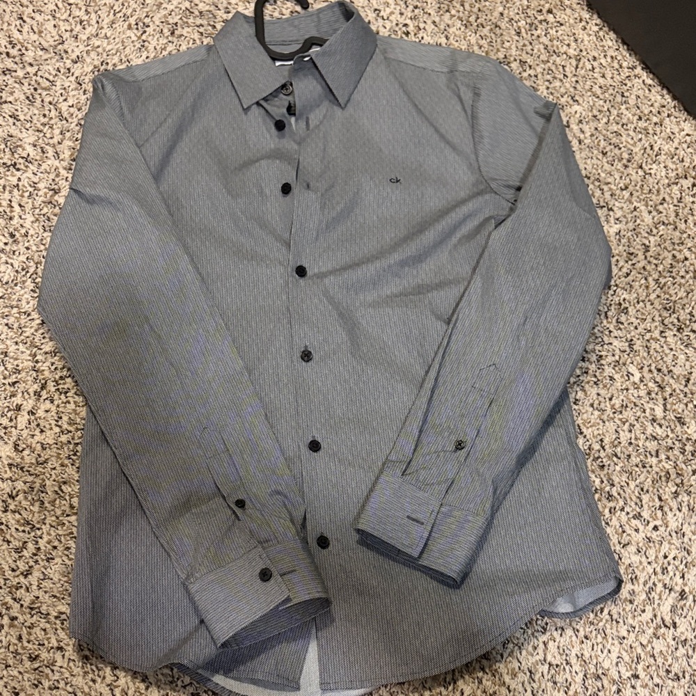 Calvin Klein Men’s Blue and Gray Micro Stripe Dress Shirt